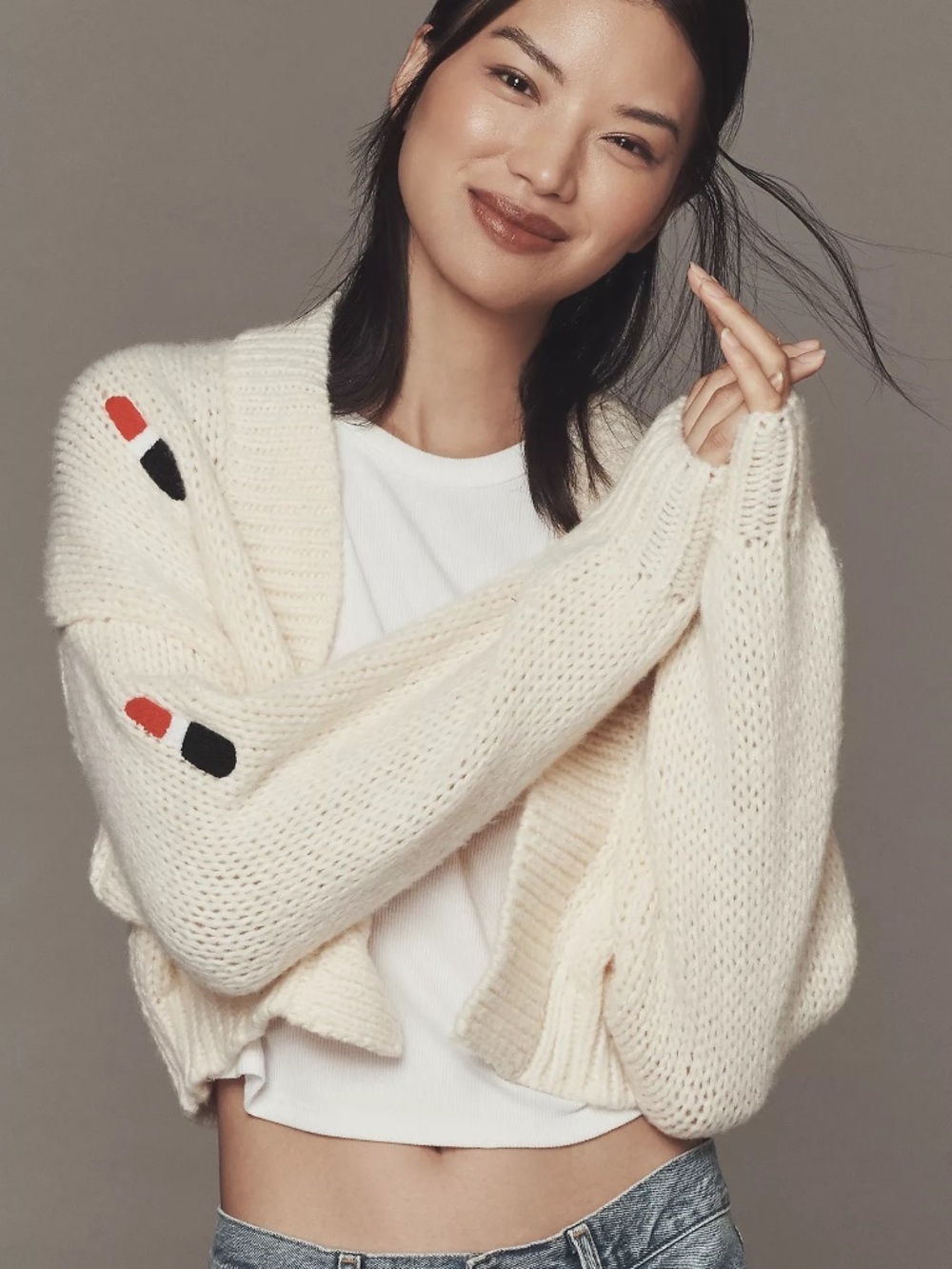 Maeve by Anthropologie Roffe 3D Lipstick Cardigan
